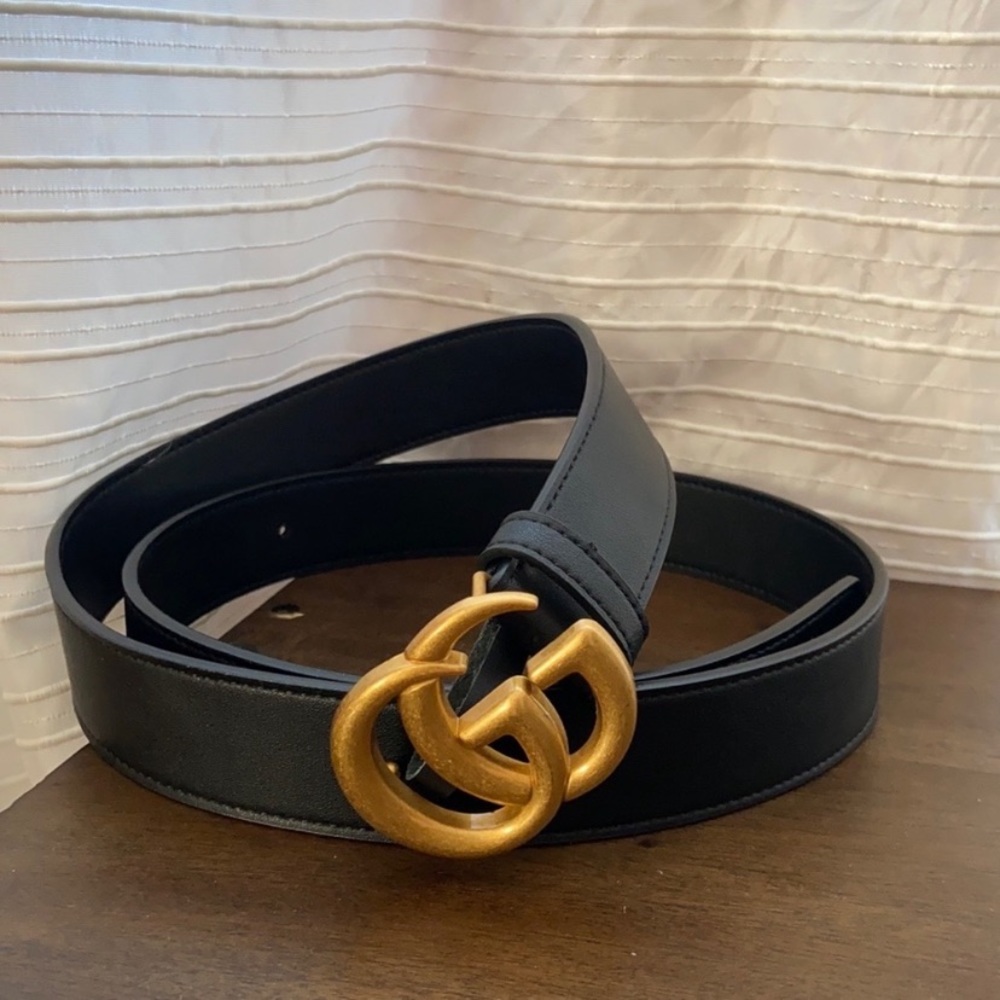 SOLD GUCCI Marmont Black Leather Belt w/ Gold GG